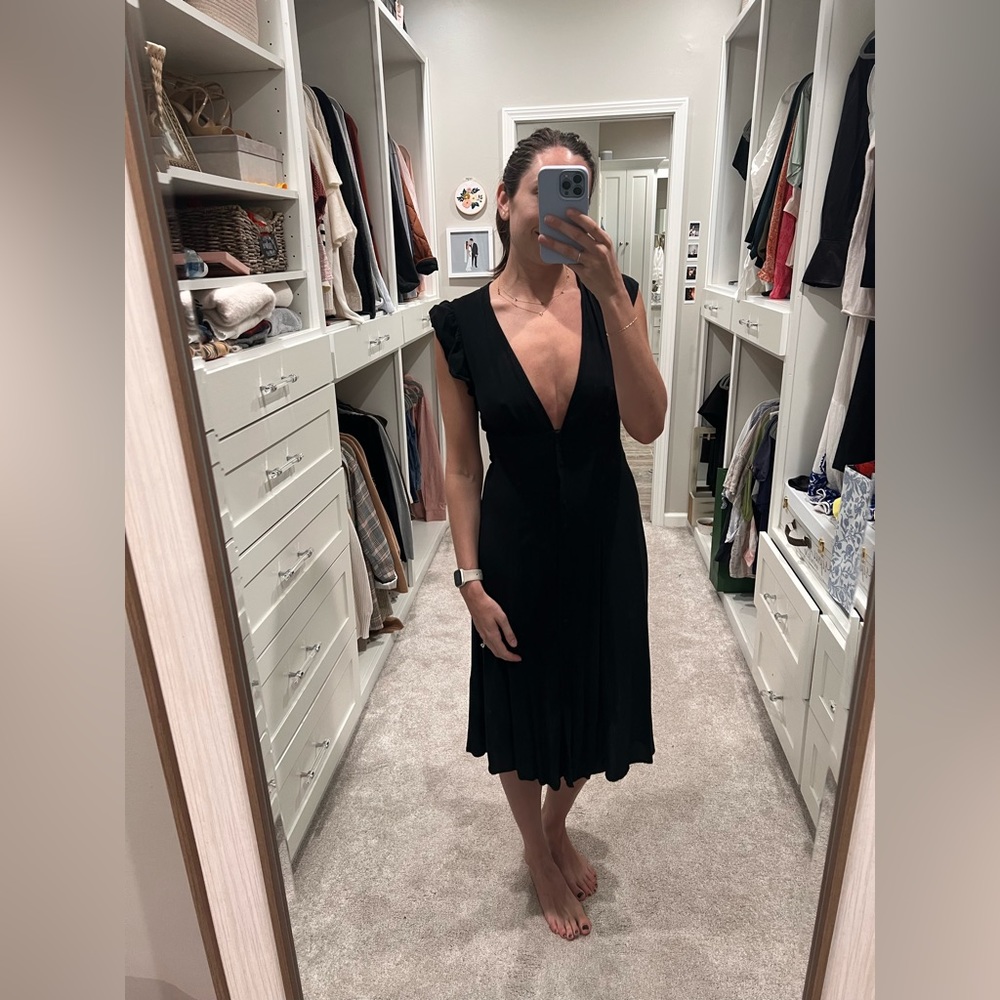 Black Plunge Midi Dress, Size Medium